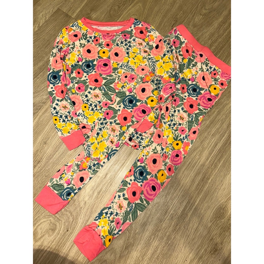 Little Sleepies Secret Garden Bamboo Pajama Set Floral 5/6 Kids GUC